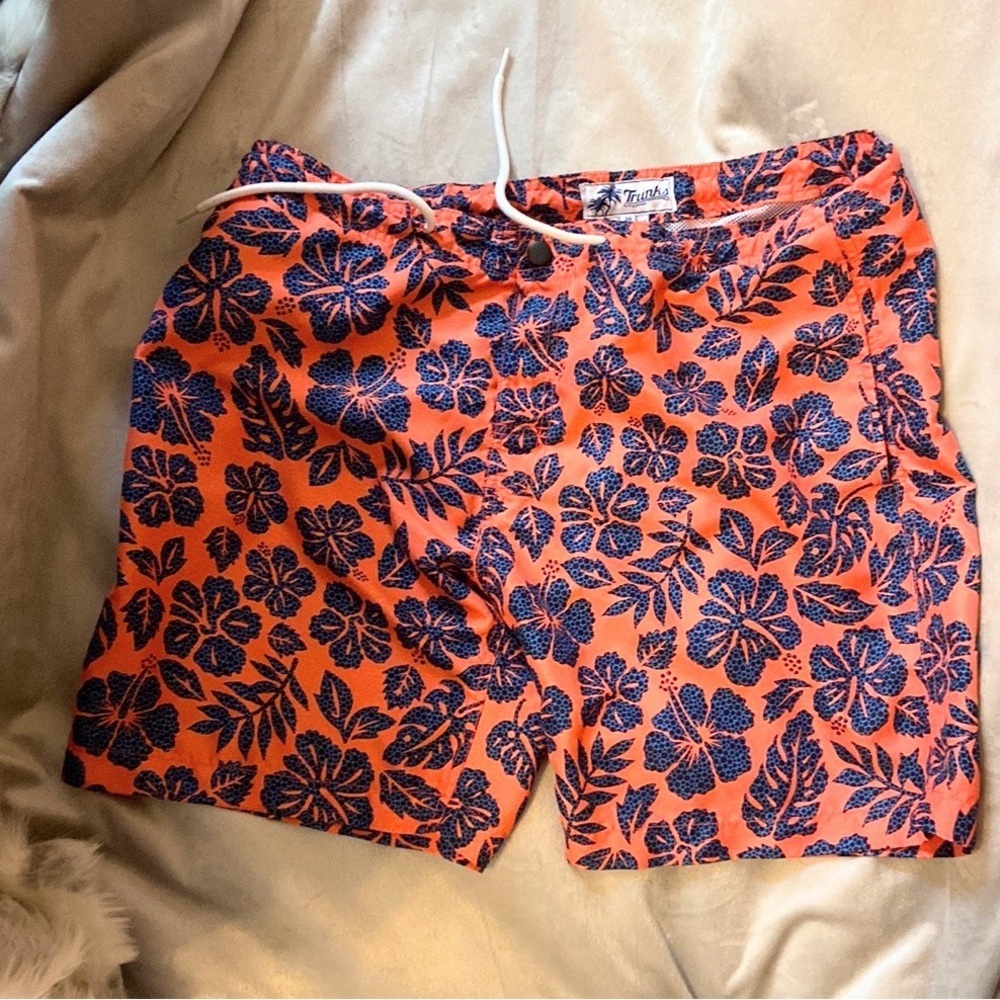 Men's Floral Swim Board Shorts - Orange and Blue